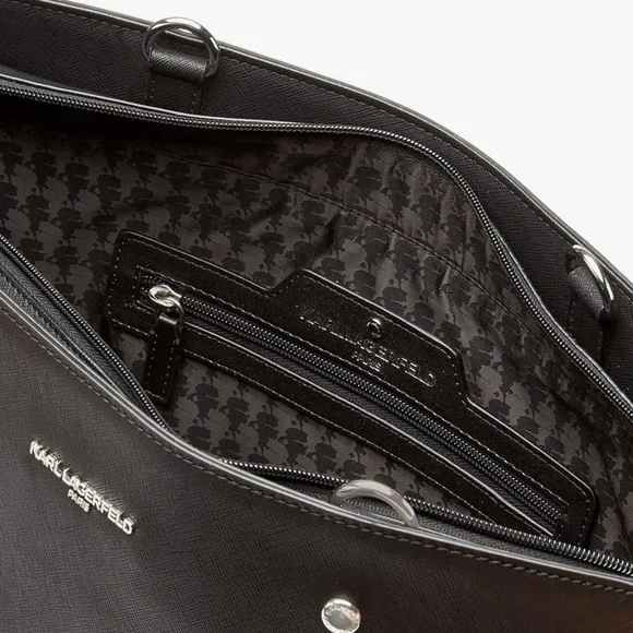 Karl Lagerfeld Black Tote with Patches & Charm Accents size 14 1/4 x 11 1/2” New - Picture 8 of 17